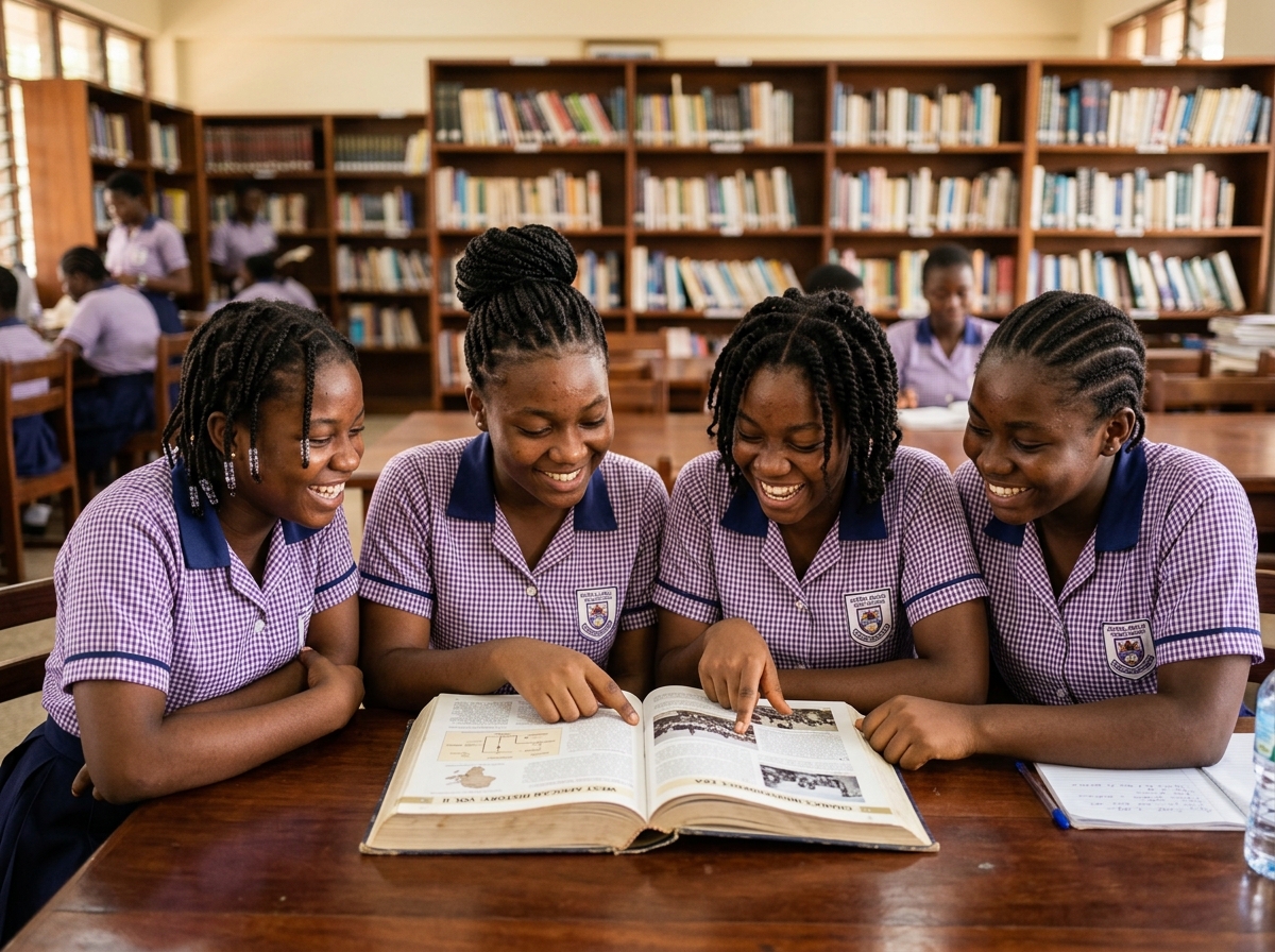 Serwaa Nyarko high school students reading in library